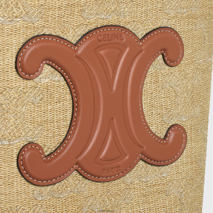 kiegészítők CELINE kis vödör cuir triomphe raffia hatású textilből triomphe jacquarddal natúr/ezüst nők J6P488203
