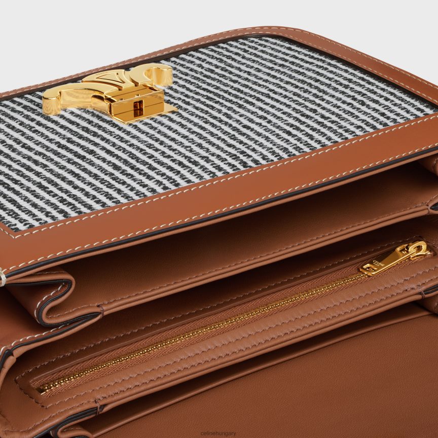 kiegészítők CELINE klasszikus triomphe táska csíkos textilből és borjúbőrből antracit nők J6P48898