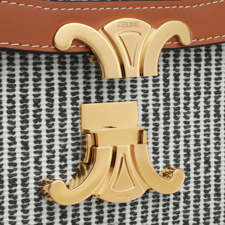 kiegészítők CELINE klasszikus triomphe táska csíkos textilből és borjúbőrből antracit nők J6P48898