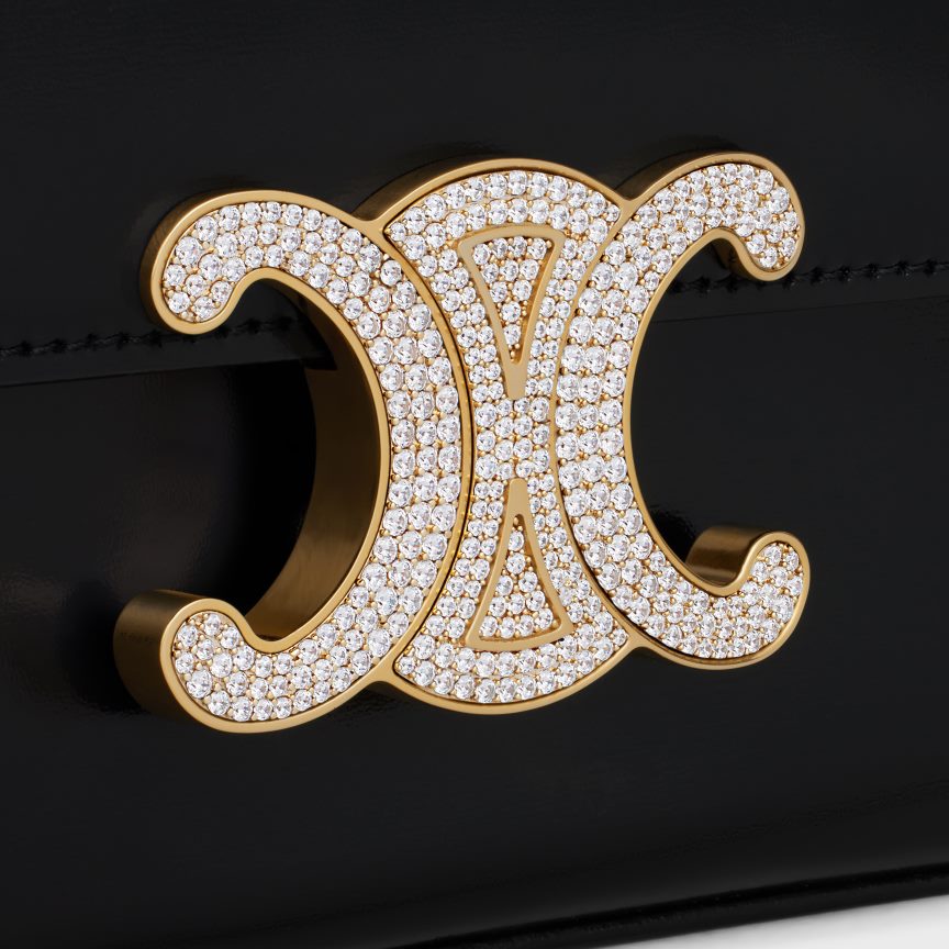 kiegészítők CELINE láncos válltáska claude strassz zárással, fényes borjúbőrből fekete nők J6P488181