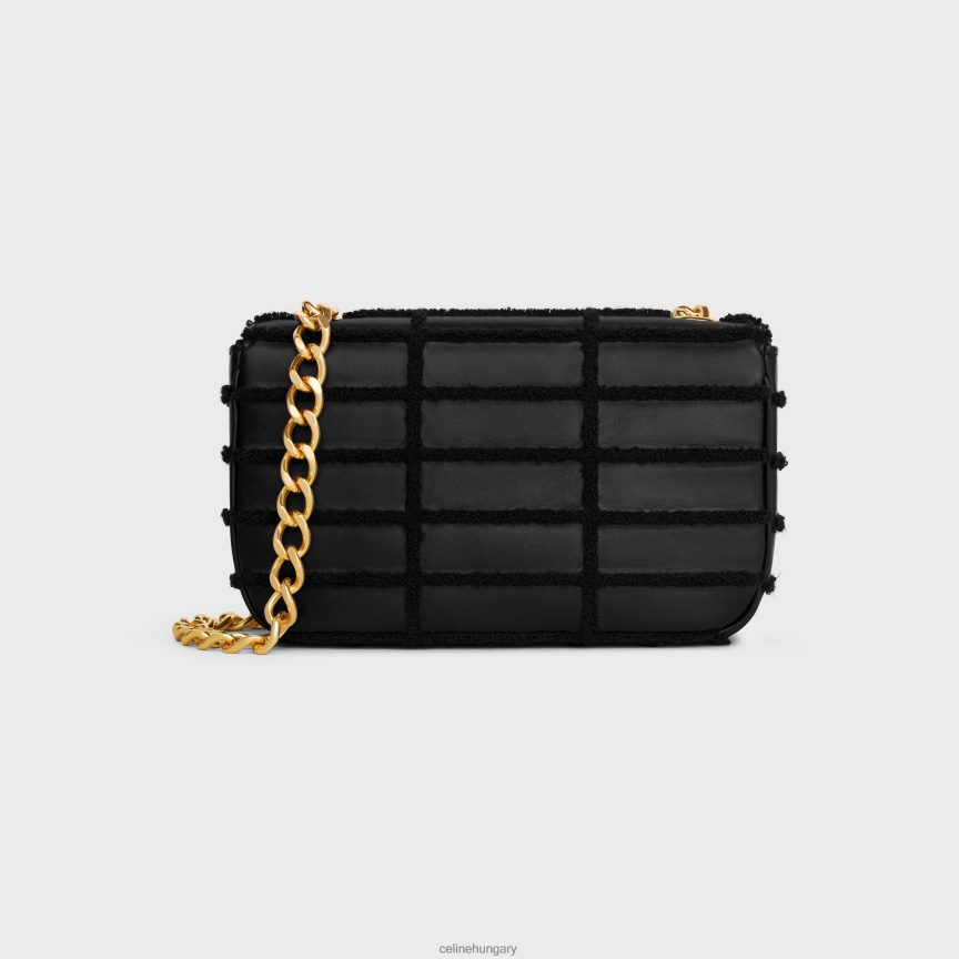kiegészítők CELINE láncos válltáska matelasse monokróm steppelt borjúbőrből bouclette hímzéssel fekete nők J6P488283