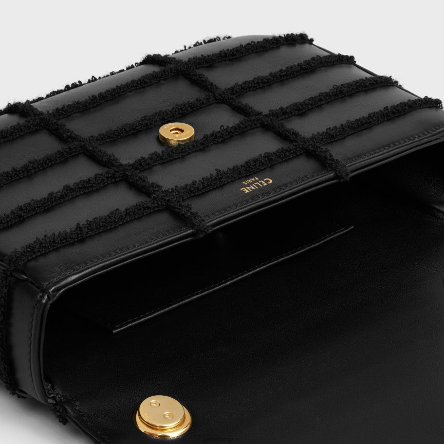 kiegészítők CELINE láncos válltáska matelasse monokróm steppelt borjúbőrből bouclette hímzéssel fekete nők J6P488283