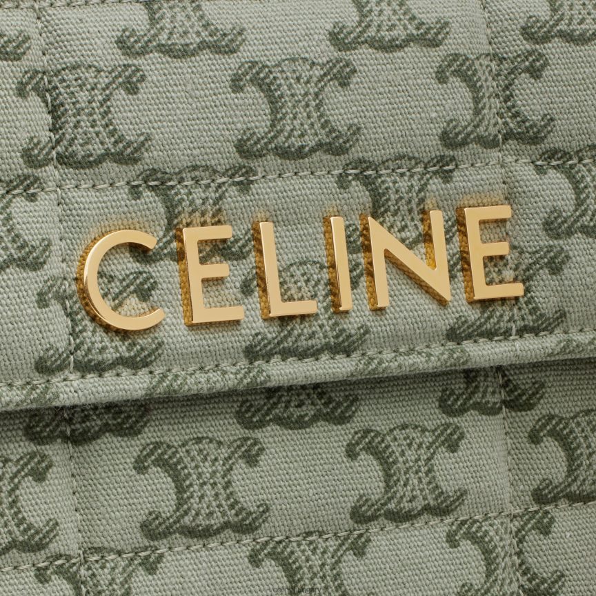 kiegészítők CELINE láncos válltáska matelasse monokróm textilből, triumphos vászonnyomattal khaki nők J6P488284