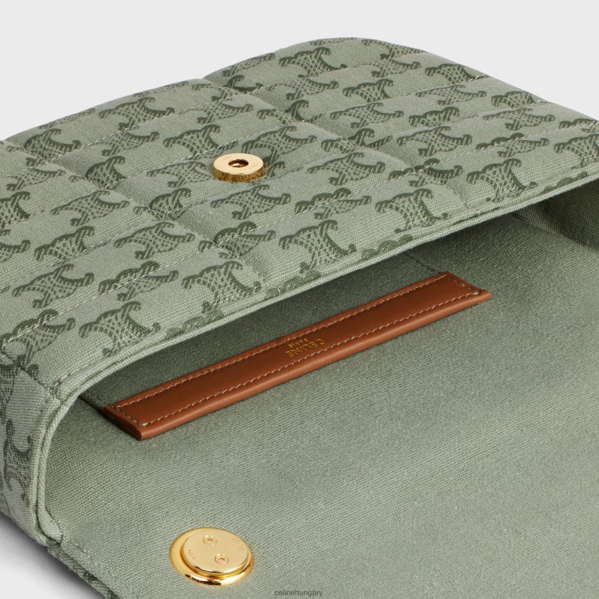 kiegészítők CELINE láncos válltáska matelasse monokróm textilből, triumphos vászonnyomattal khaki nők J6P488284