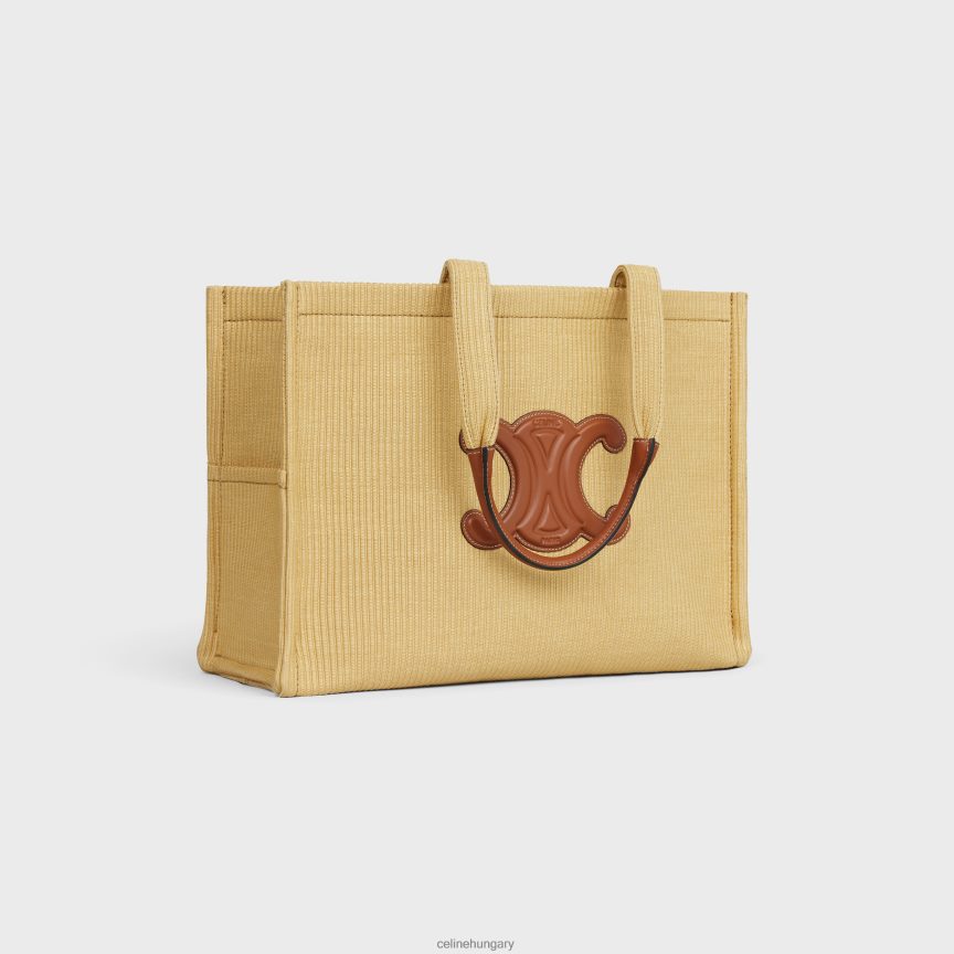 kiegészítők CELINE nagy cabas thais raffia hatású textilből és borjúbőrből természetes/barna nők J6P48829