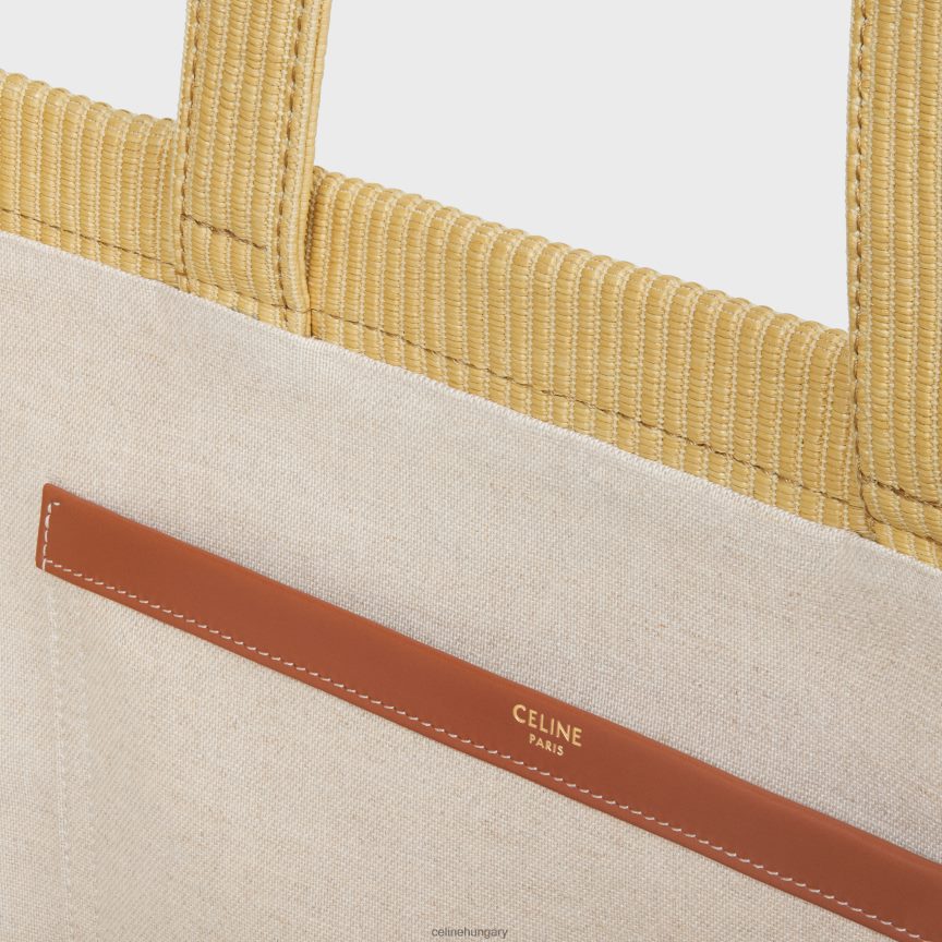 kiegészítők CELINE nagy cabas thais raffia hatású textilből és borjúbőrből természetes/barna nők J6P48829