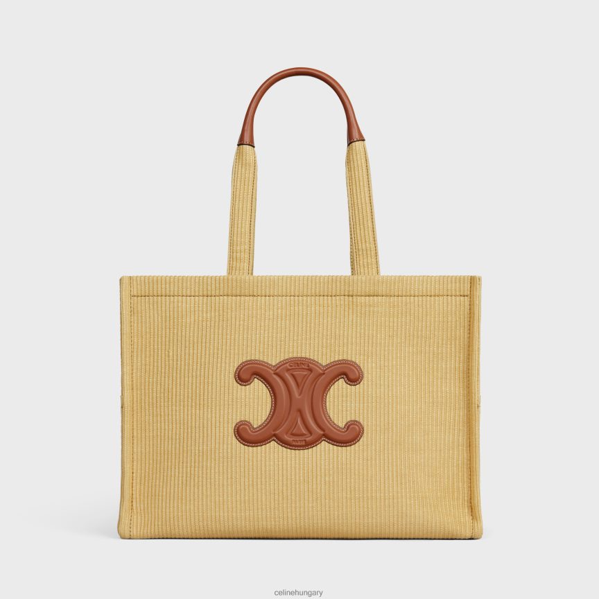 kiegészítők CELINE nagy cabas thais raffia hatású textilből és borjúbőrből természetes/barna nők J6P48829