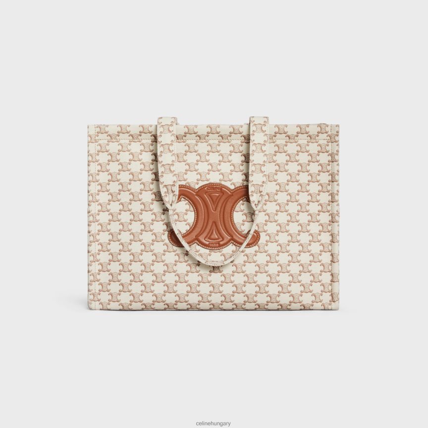 kiegészítők CELINE nagy cabas thais textilből, triumfa vászonnyomattal és borjúbőrrel fehér nők J6P488245