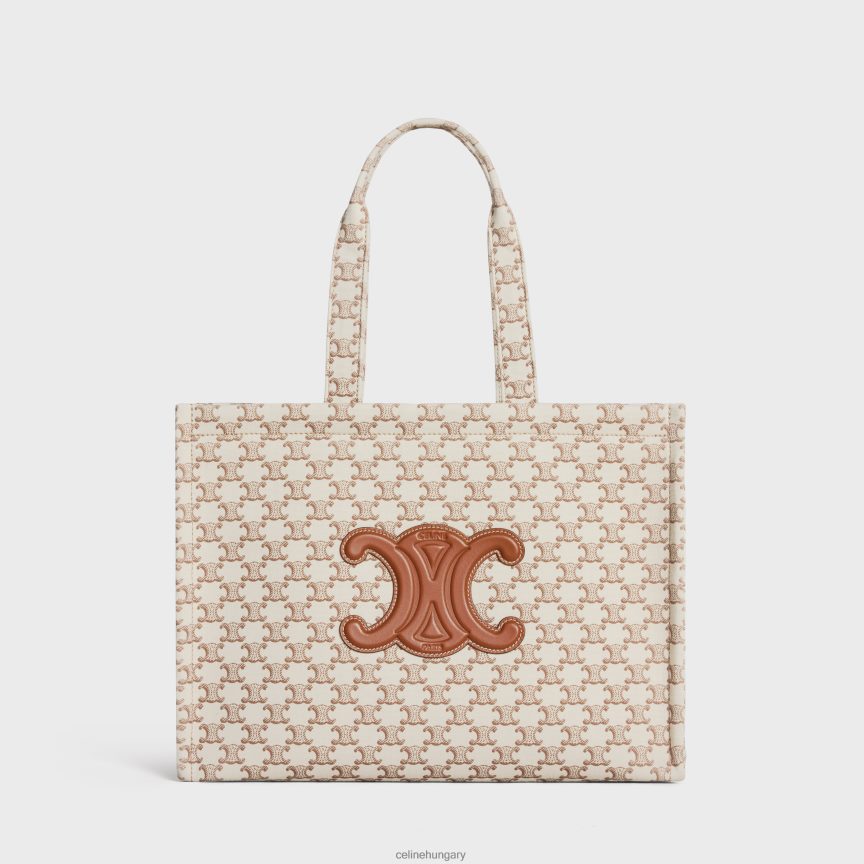 kiegészítők CELINE nagy cabas thais textilből, triumfa vászonnyomattal és borjúbőrrel fehér nők J6P488245