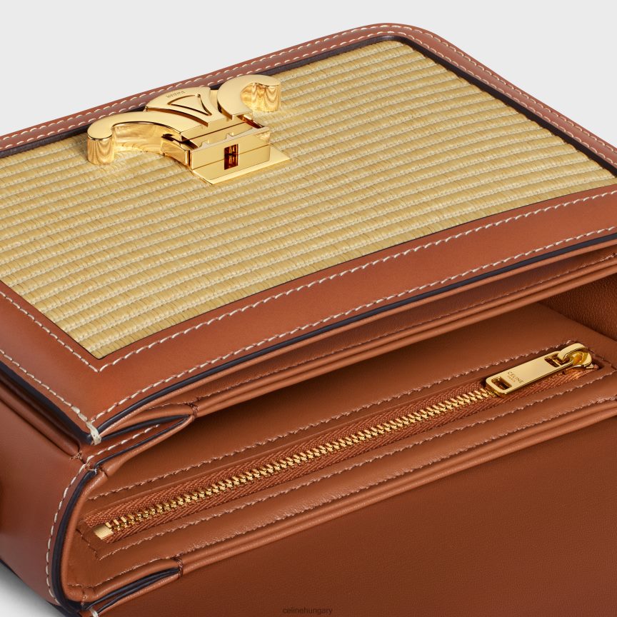 kiegészítők CELINE tini triomphe táska raffia hatású textilből és borjúbőrből természetes/barna nők J6P4882