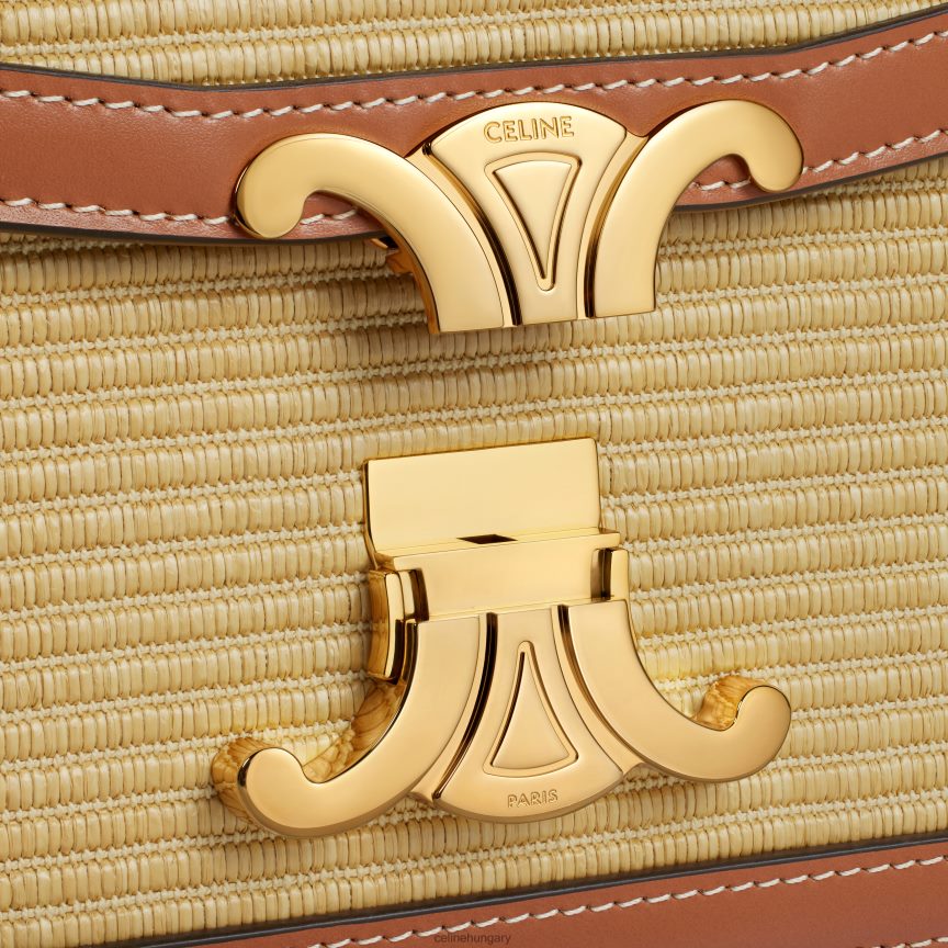 kiegészítők CELINE tini triomphe táska raffia hatású textilből és borjúbőrből természetes/barna nők J6P4882