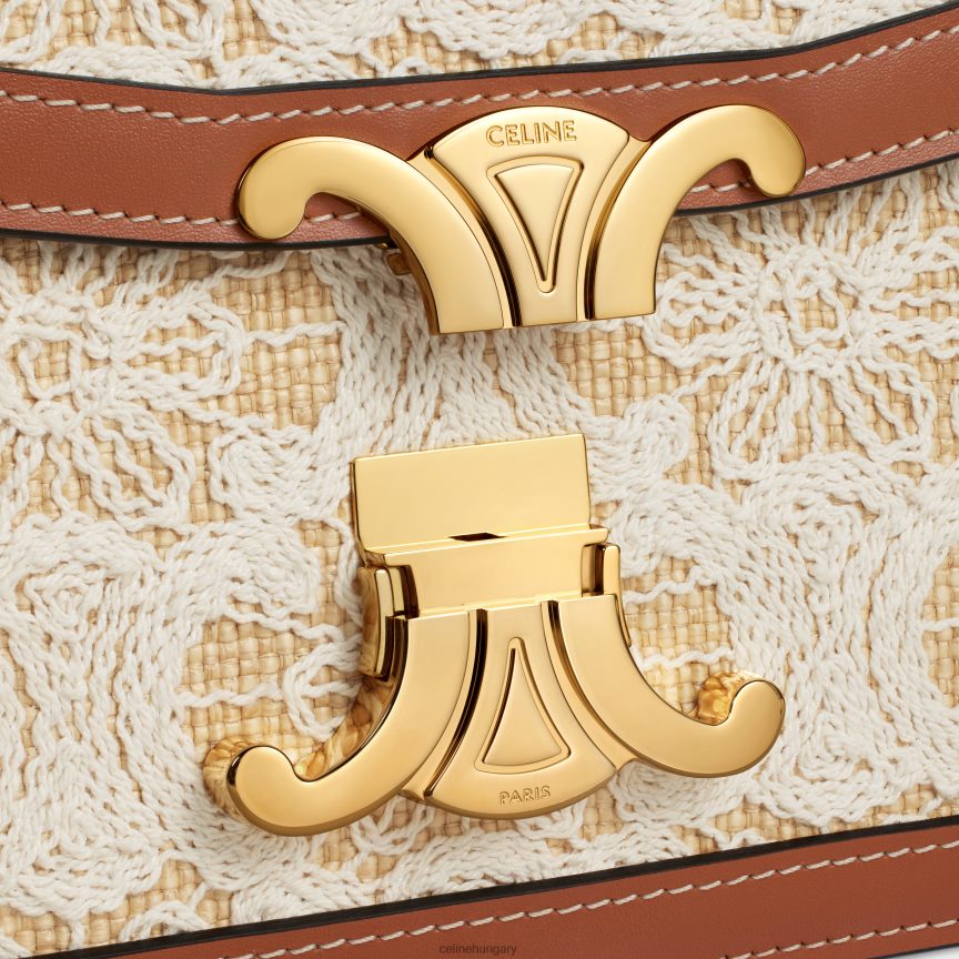kiegészítők CELINE tini triomphe táska raffia hatású textilből triumph hímzéssel természetes/barna nők J6P48823