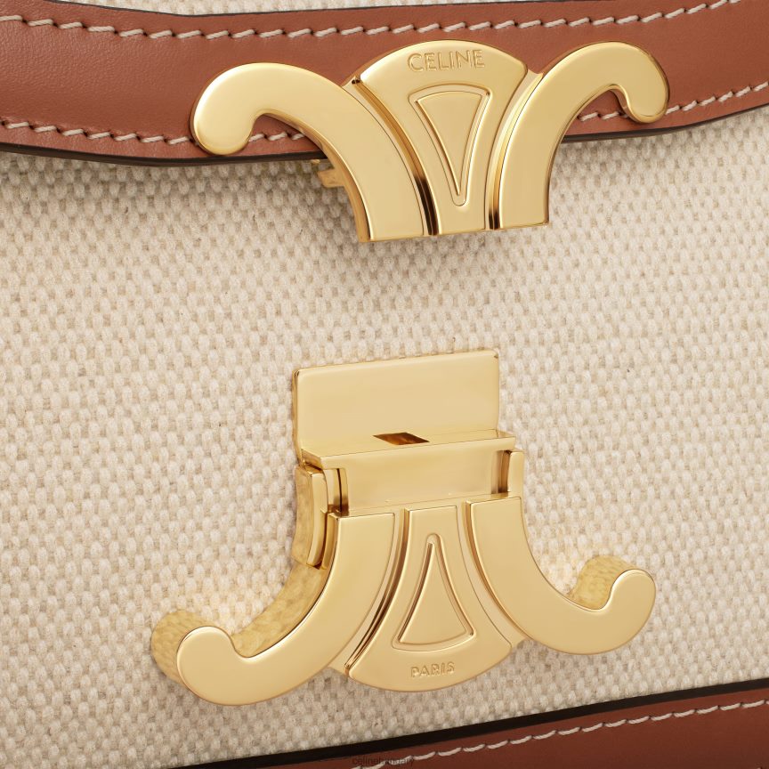 kiegészítők CELINE tini triomphe táska textilből és borjúbőrből természetes/barna nők J6P488108