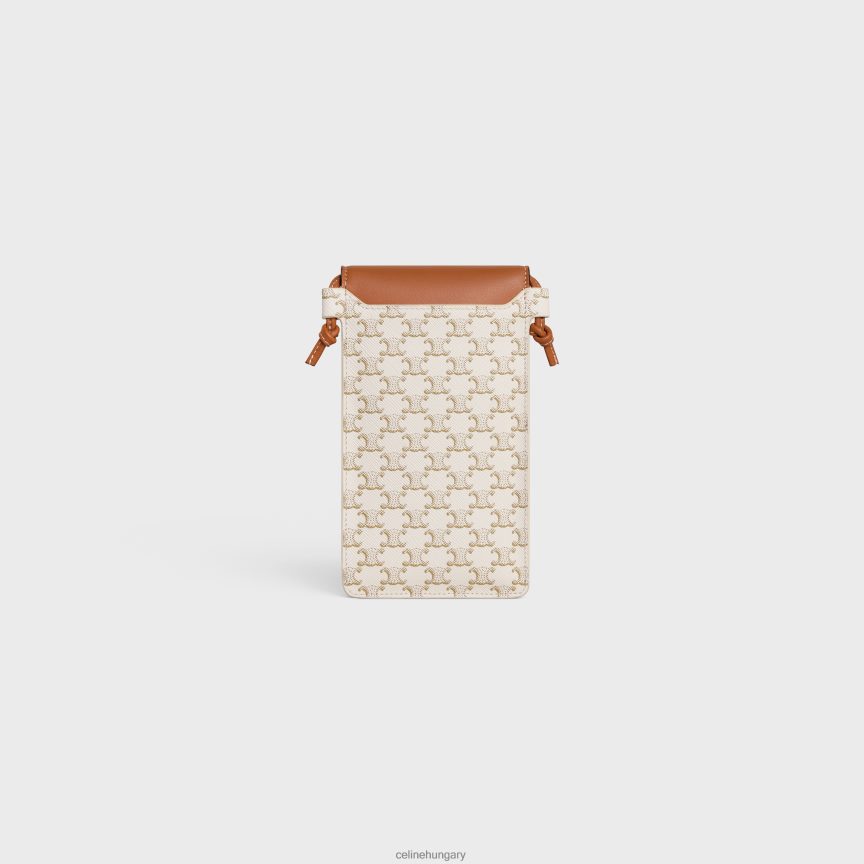 kiegészítők CELINE diadalvásznból és báránybőrből készült füles telefontáska fehér/barna nők J6P488512