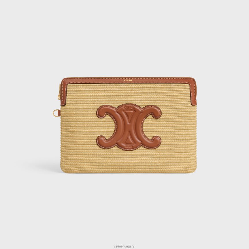 kiegészítők CELINE kis tasak pánttal, raffia hatású textilből és borjúbőrből természetes/barna nők J6P488403