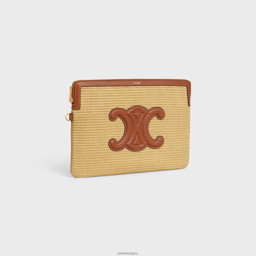 kiegészítők CELINE kis tasak pánttal, raffia hatású textilből és borjúbőrből természetes/barna nők J6P488403