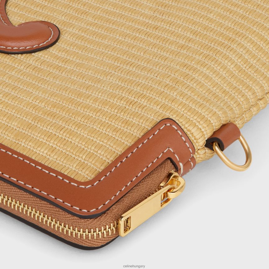 kiegészítők CELINE kis tasak pánttal, raffia hatású textilből és borjúbőrből természetes/barna nők J6P488403
