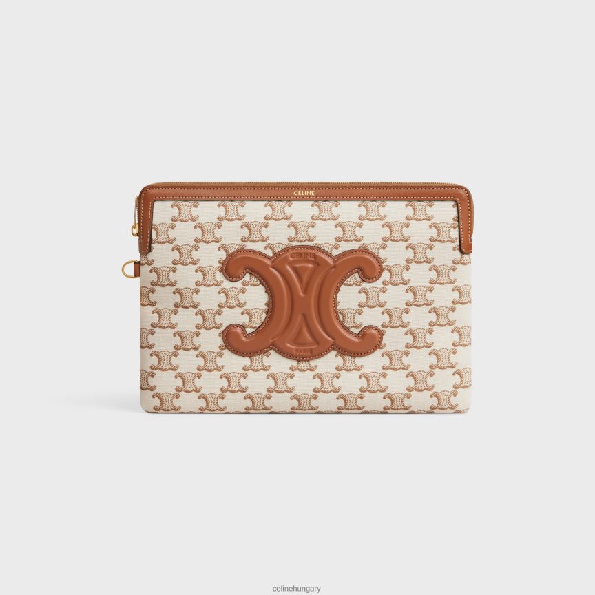 kiegészítők CELINE kis tasak pánttal, textilből triumfamintával és borjúbőrrel fehér nők J6P488434