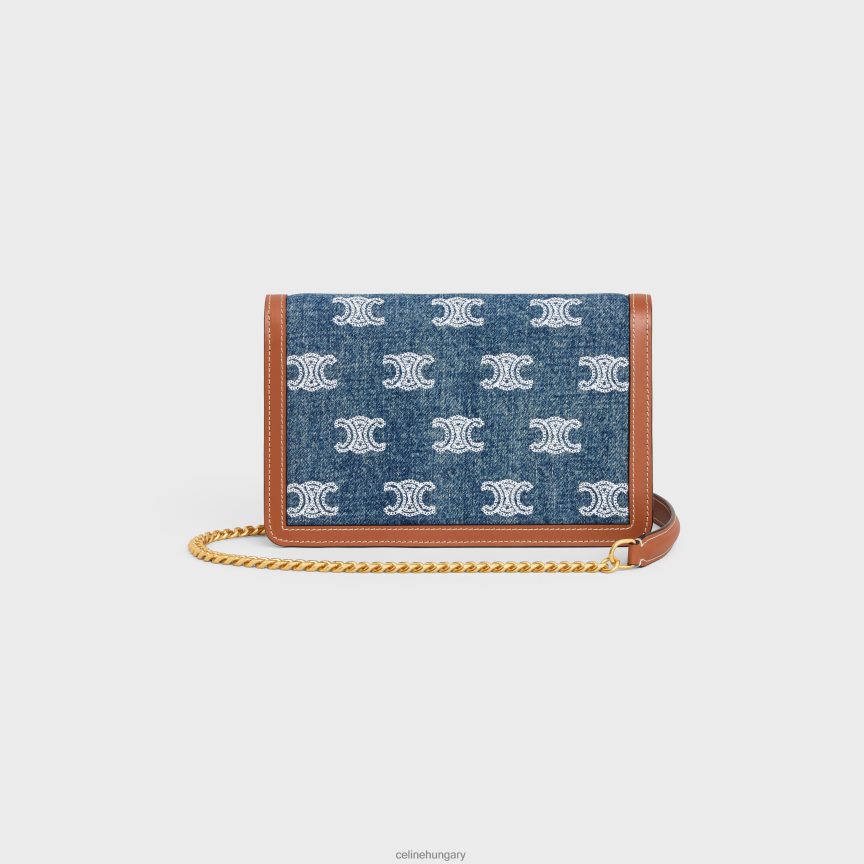 kiegészítők CELINE láncos margó farmer pénztárca triumfális hímzéssel és borjúbőrrel sötétkék/barna nők J6P488358