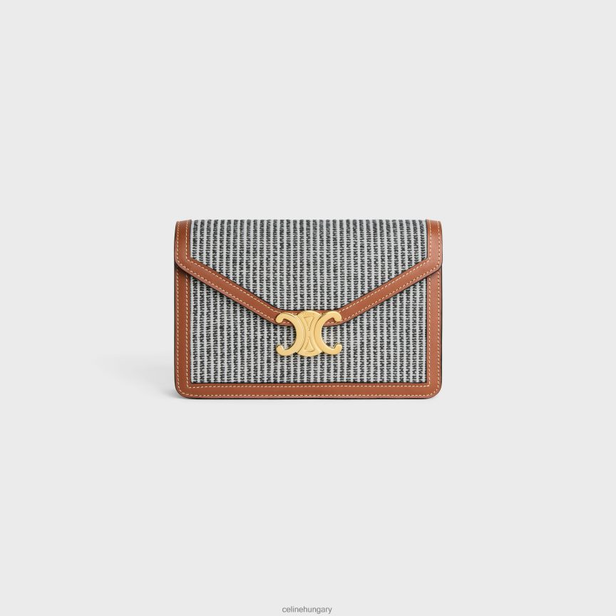 kiegészítők CELINE láncos margó pénztárca csíkos textilből és borjúbőrből antracit nők J6P488357