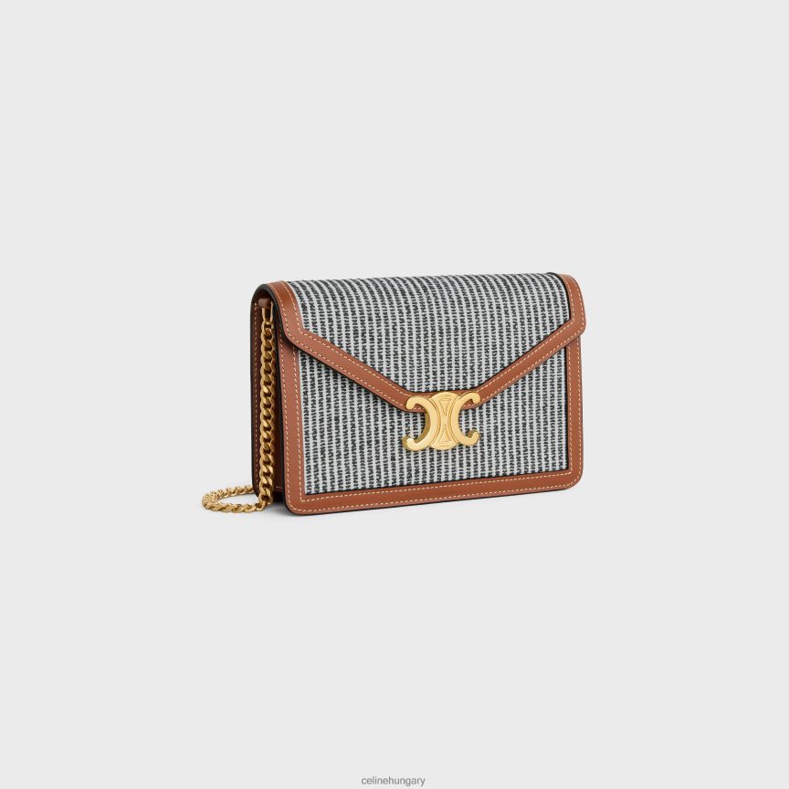 kiegészítők CELINE láncos margó pénztárca csíkos textilből és borjúbőrből antracit nők J6P488357