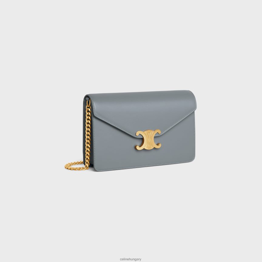 kiegészítők CELINE pénztárca láncon margó fényes borjúbőrből kék szürke nők J6P488352