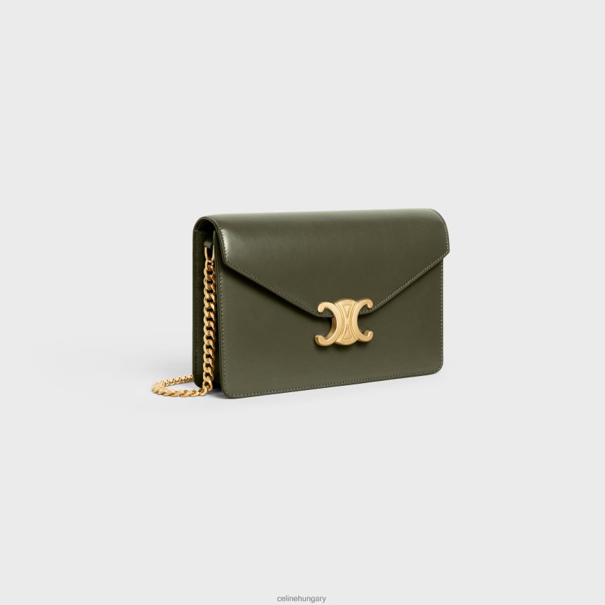 kiegészítők CELINE pénztárca láncon margó fényes borjúbőrből sötét olajbogyó nők J6P488307