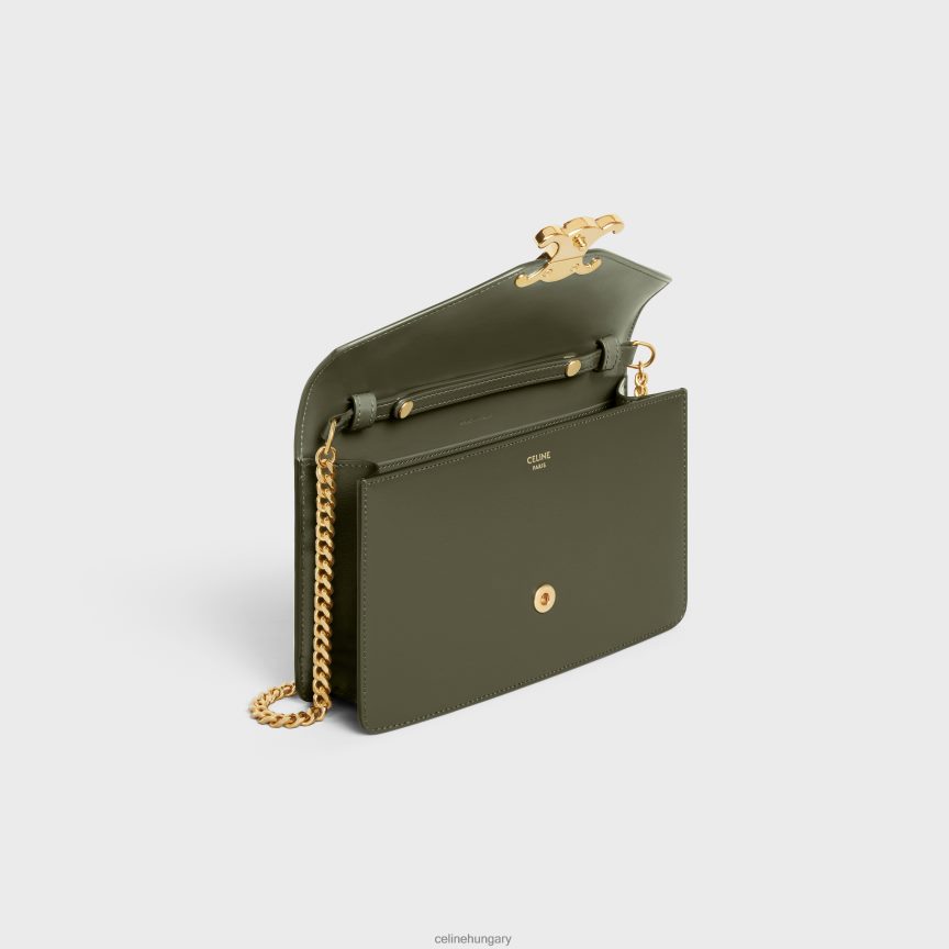 kiegészítők CELINE pénztárca láncon margó fényes borjúbőrből sötét olajbogyó nők J6P488307