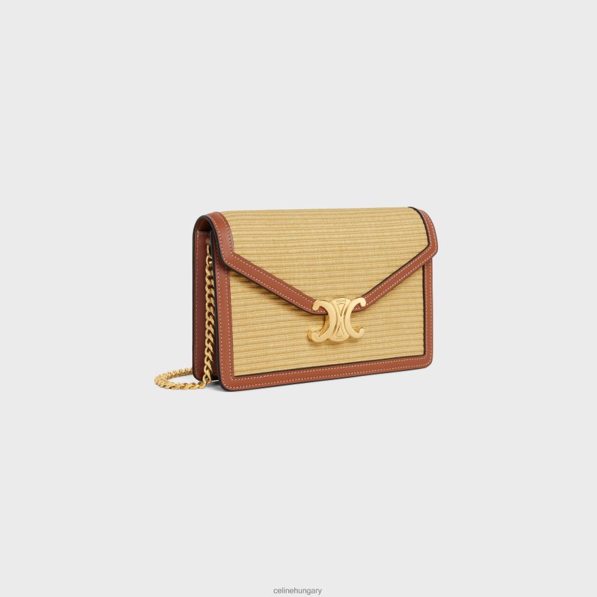 kiegészítők CELINE pénztárca láncon margó raffia hatású textilből és borjúbőrből természetes/barna nők J6P488308