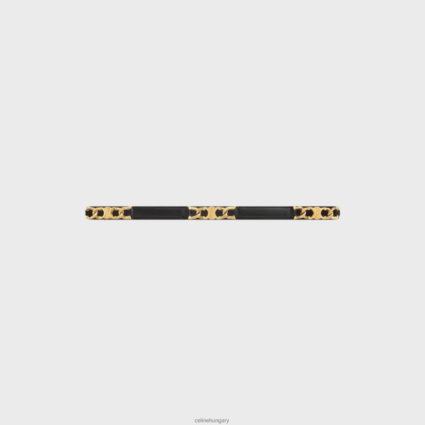 kiegészítők CELINE kis ínyenc triomphe állítható taurillon bőr öv fekete nők J6P4881090