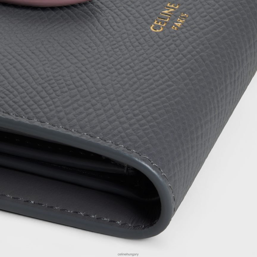 kiegészítők CELINE kétszínű szemcsés borjúbőr kis pántos pénztárca szürke/vintage rózsaszín nők J6P488478