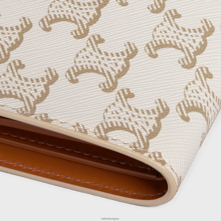 kiegészítők CELINE közepes pántos pénztárca triomphe vászonból és báránybőrből fehér/barna nők J6P488477