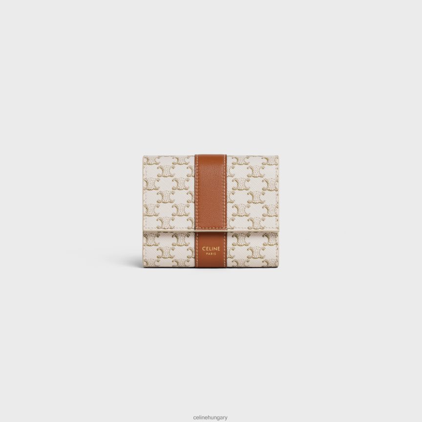 kiegészítők CELINE kis háromrészes pénztárca triumph vászonból és báránybőrből fehér/barna nők J6P488484
