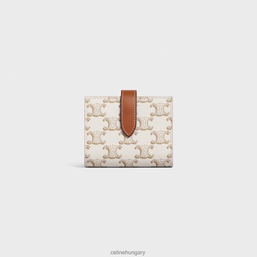 kiegészítők CELINE kis pántos pénztárca triumph vászonból és báránybőrből fehér/barna nők J6P488481