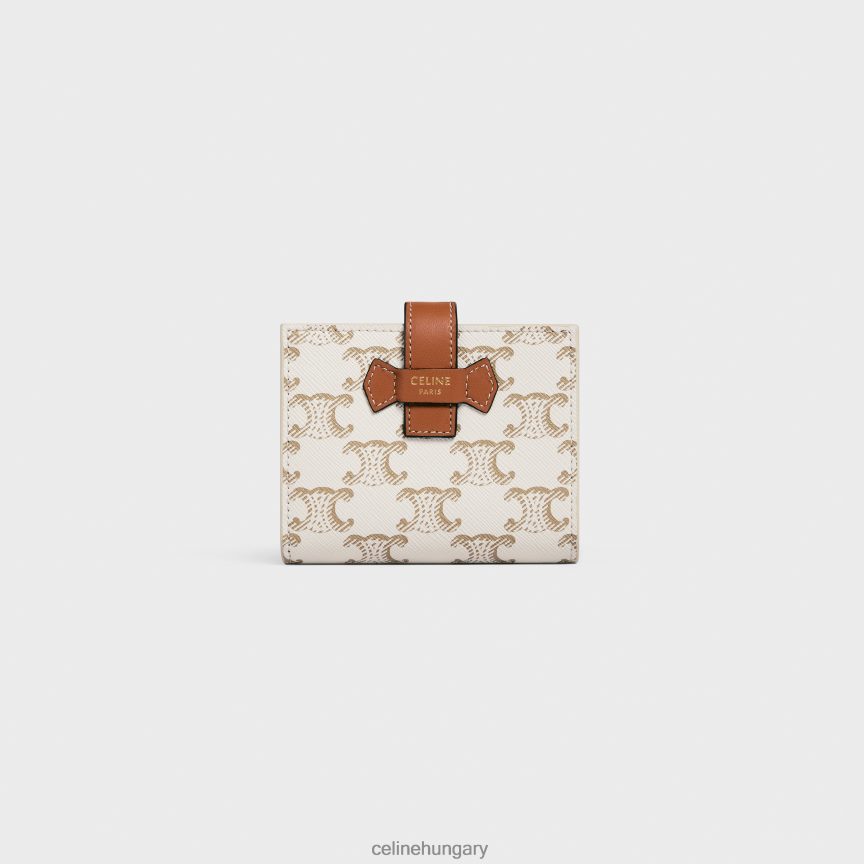 kiegészítők CELINE kis pántos pénztárca triumph vászonból és báránybőrből fehér/barna nők J6P488481
