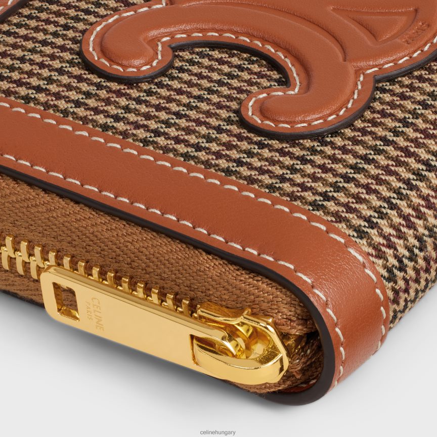 kiegészítők CELINE kompakt cipzáras pénztárca, triumfó pied de poule textilből és borjúbőrből sokszínű nők J6P488473