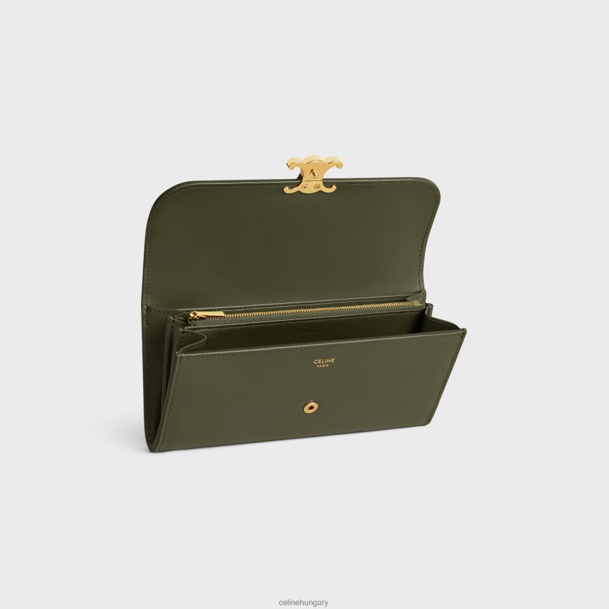kiegészítők CELINE nagy pénztárca diadal fényes borjúbőrből sötét olajbogyó nők J6P488398