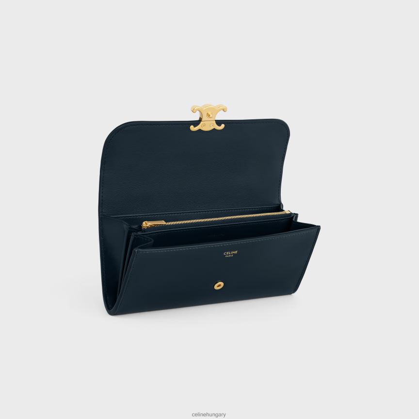 kiegészítők CELINE nagy pénztárca diadal fényes borjúbőrből sötétkék nők J6P488442