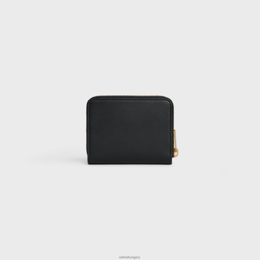 kiegészítők CELINE sima borjúbőrből készült kompakt cipzáras pénztárca fekete nők J6P488425