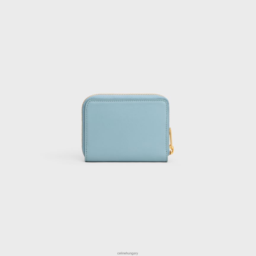 kiegészítők CELINE sima borjúbőrből készült kompakt cipzáras pénztárca kaliforniai kék nők J6P488471