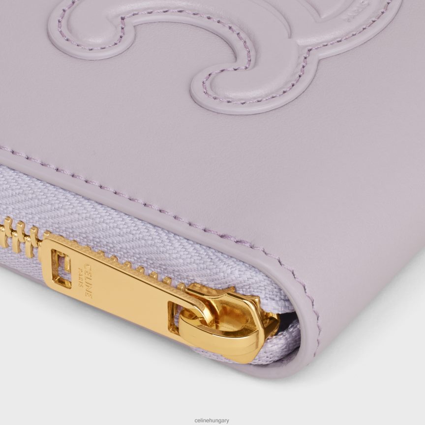 kiegészítők CELINE sima borjúbőrből készült kompakt cipzáras pénztárca világos lila nők J6P488472