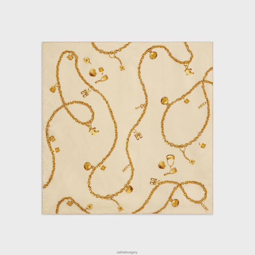 kiegészítők CELINE négyzet alakú láncos bojtokban selyem twill bézs nők J6P4881207