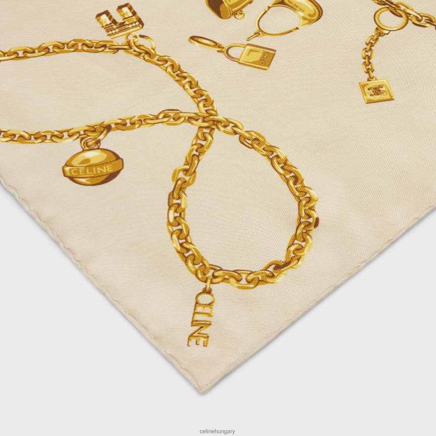 kiegészítők CELINE négyzet alakú láncos bojtokban selyem twill bézs nők J6P4881207