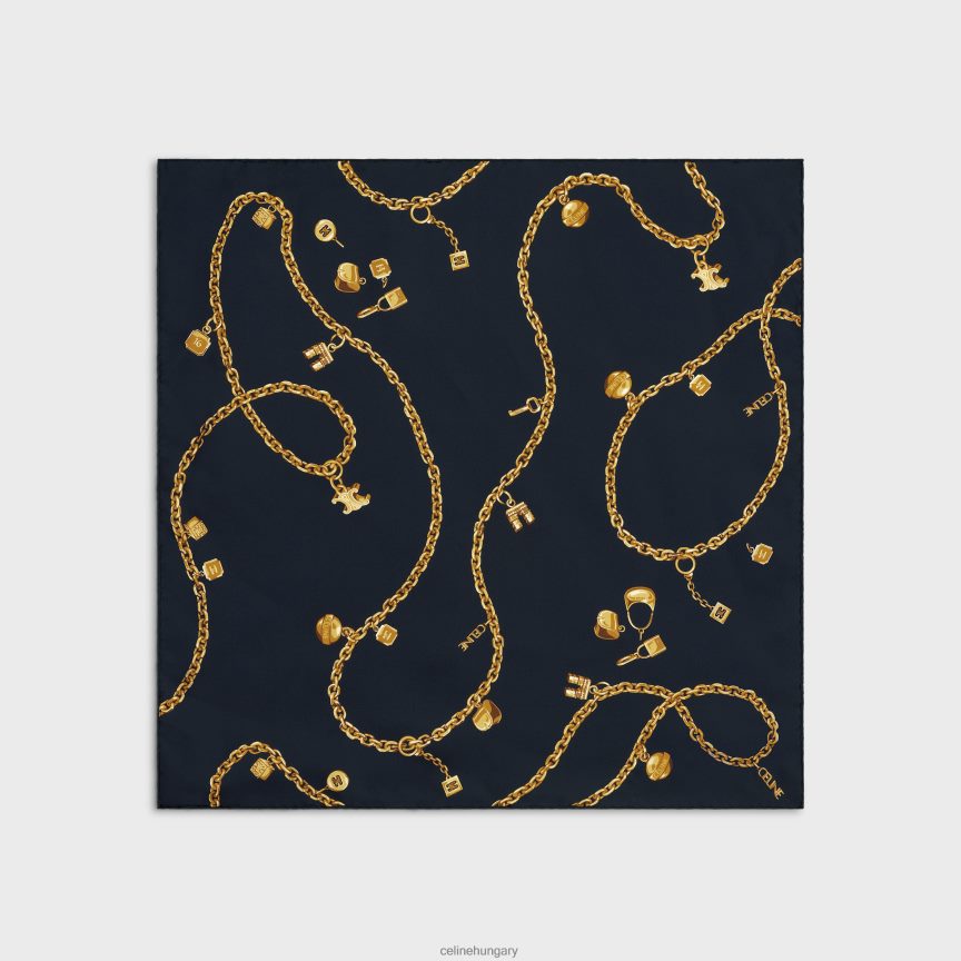 kiegészítők CELINE négyzet alakú láncos bojtokban selyem twill haditengerészet nők J6P4881205