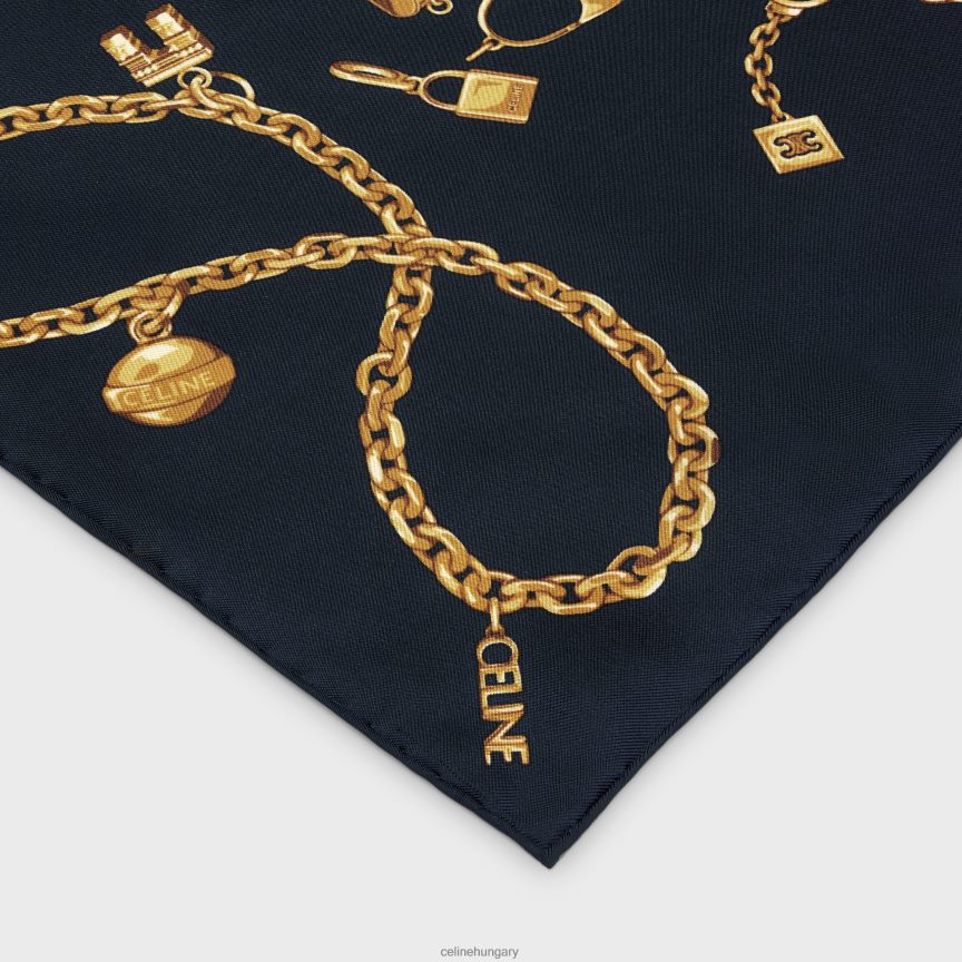 kiegészítők CELINE négyzet alakú láncos bojtokban selyem twill haditengerészet nők J6P4881205