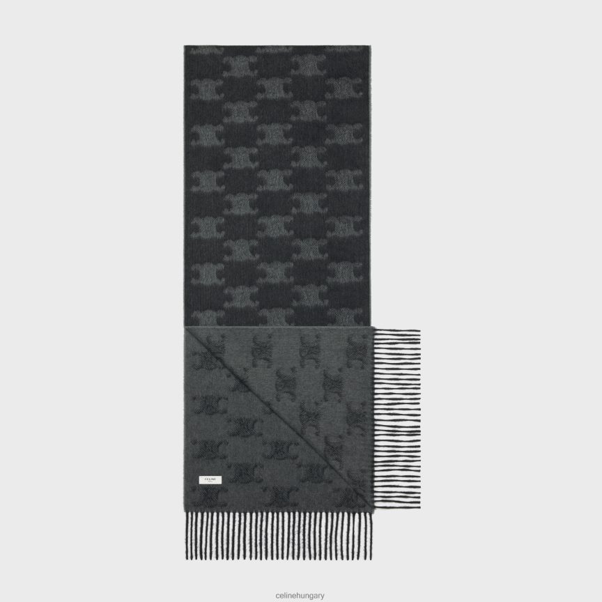 kiegészítők CELINE rojtos sál monogramos kasmírból noir/antracit férfiak J6P4882261