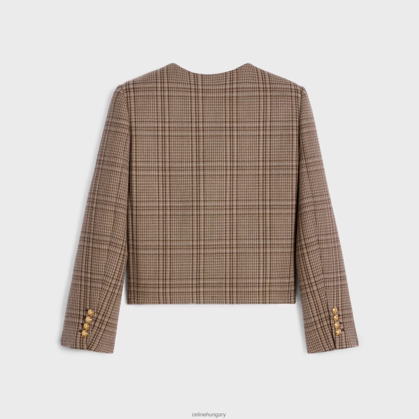 ruházat CELINE chelsea kabát Prince of Wales gyapjúból elefántcsont/teve/ebene nők J6P488554