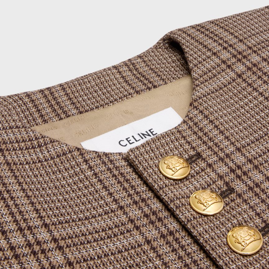 ruházat CELINE chelsea kabát Prince of Wales gyapjúból elefántcsont/teve/ebene nők J6P488554