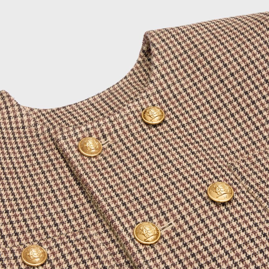 ruházat CELINE chelsea kabát dupla houndstooth gyapjúból bordó/bézs/fekete nők J6P488692