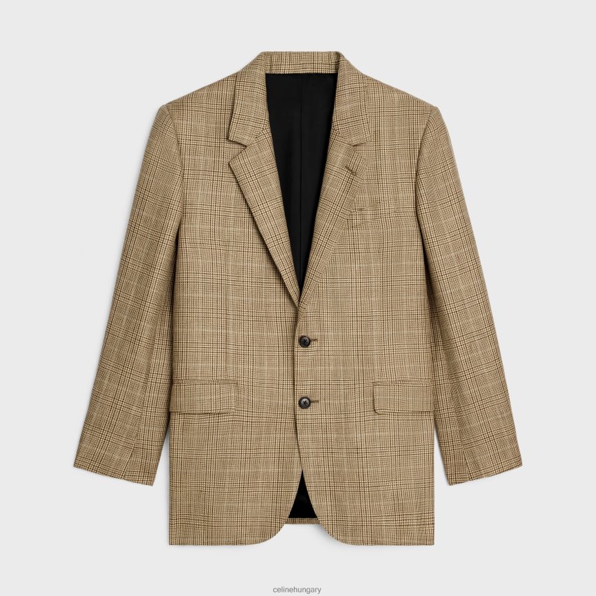 ruházat CELINE jude kabát Prince of Wales gyapjúból és lenből teve/gris/marron nők J6P488715